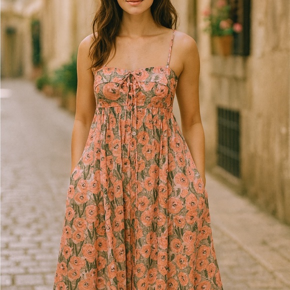 Nordstrom Dresses & Skirts - Nordstrom Coral Floral Midi‎ Dress